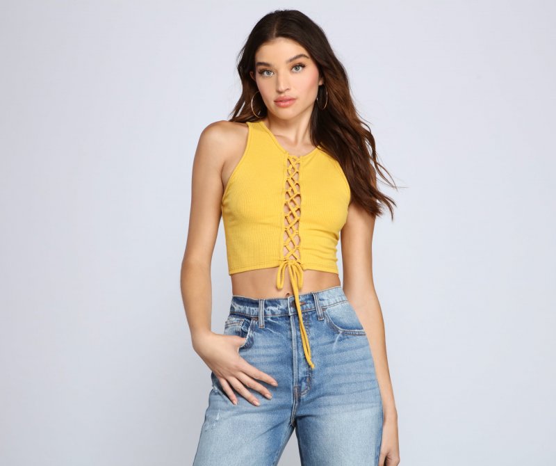 TableClothsUs Totally Chic Lace Up Ribbed Knit Top