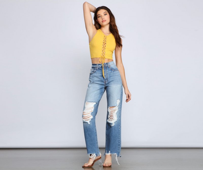 TableClothsUs Totally Chic Lace Up Ribbed Knit Top