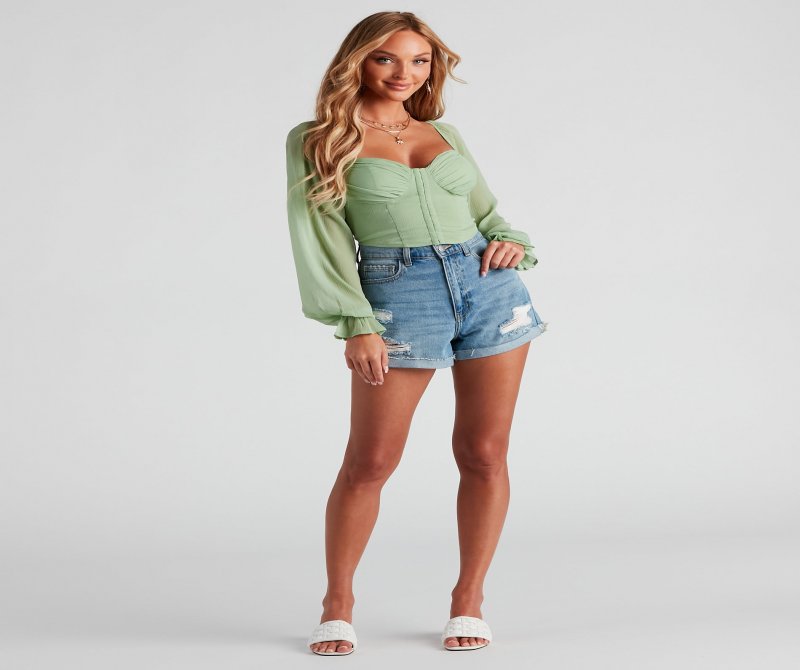 TableClothsUs Breezy Chiffon Cropped Corset Blouse