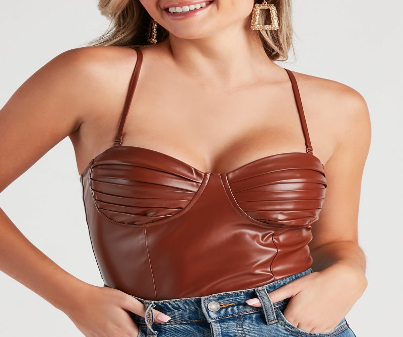 TableClothsUs Press Pause Faux Leather Corset Bodysuit