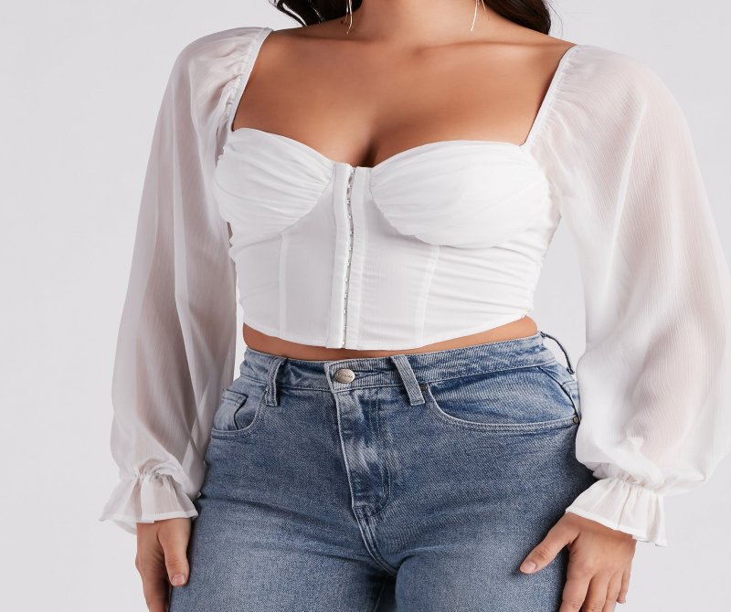 TableClothsUs Breezy Chiffon Cropped Corset Blouse